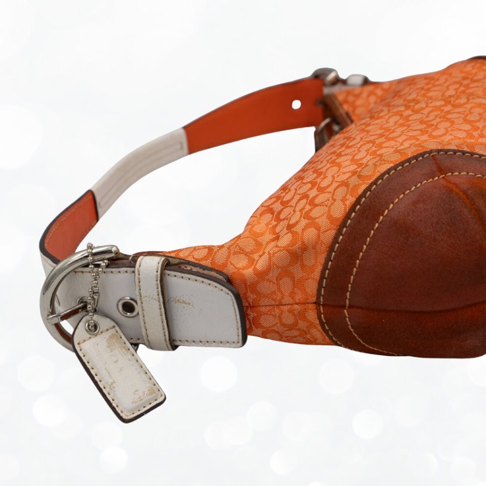 Vintage Coach Soho Orange Signature Hobo Bag | Y2K Leather Trim Purse - Picture 5 of 7